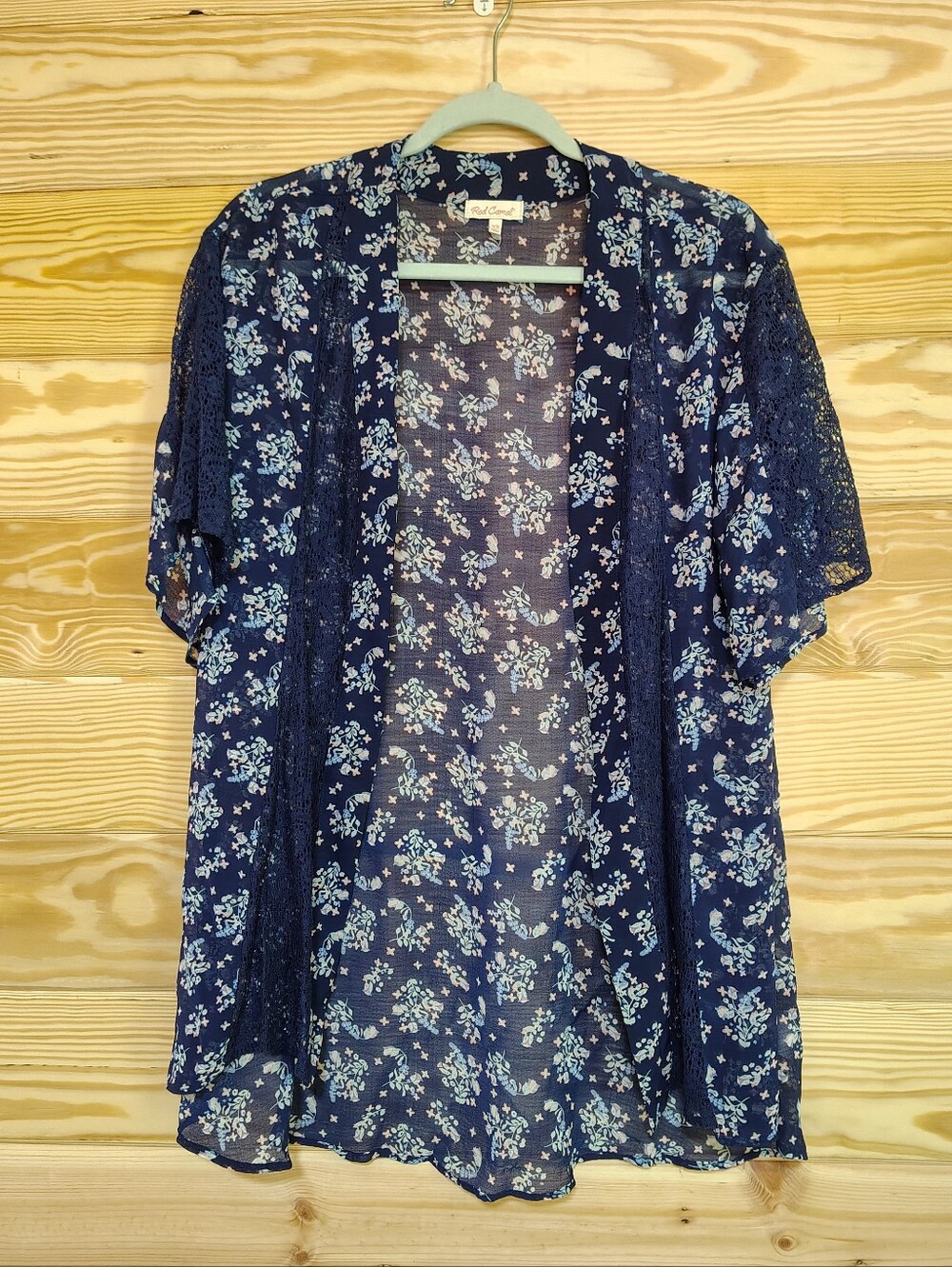Navy Blue Floral Lace Kimono Cardigan XS Oversized Whimsigoth Cottagecore Boho
